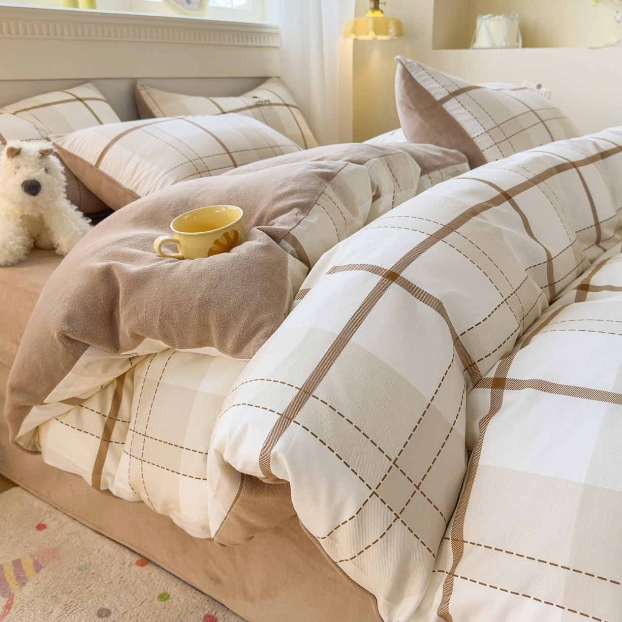 91家纺网 家纺一手货源 找家纺 KA家纺 2025新款秋冬A棉B绒纯棉牛奶绒棉加绒四件套 洛士奇