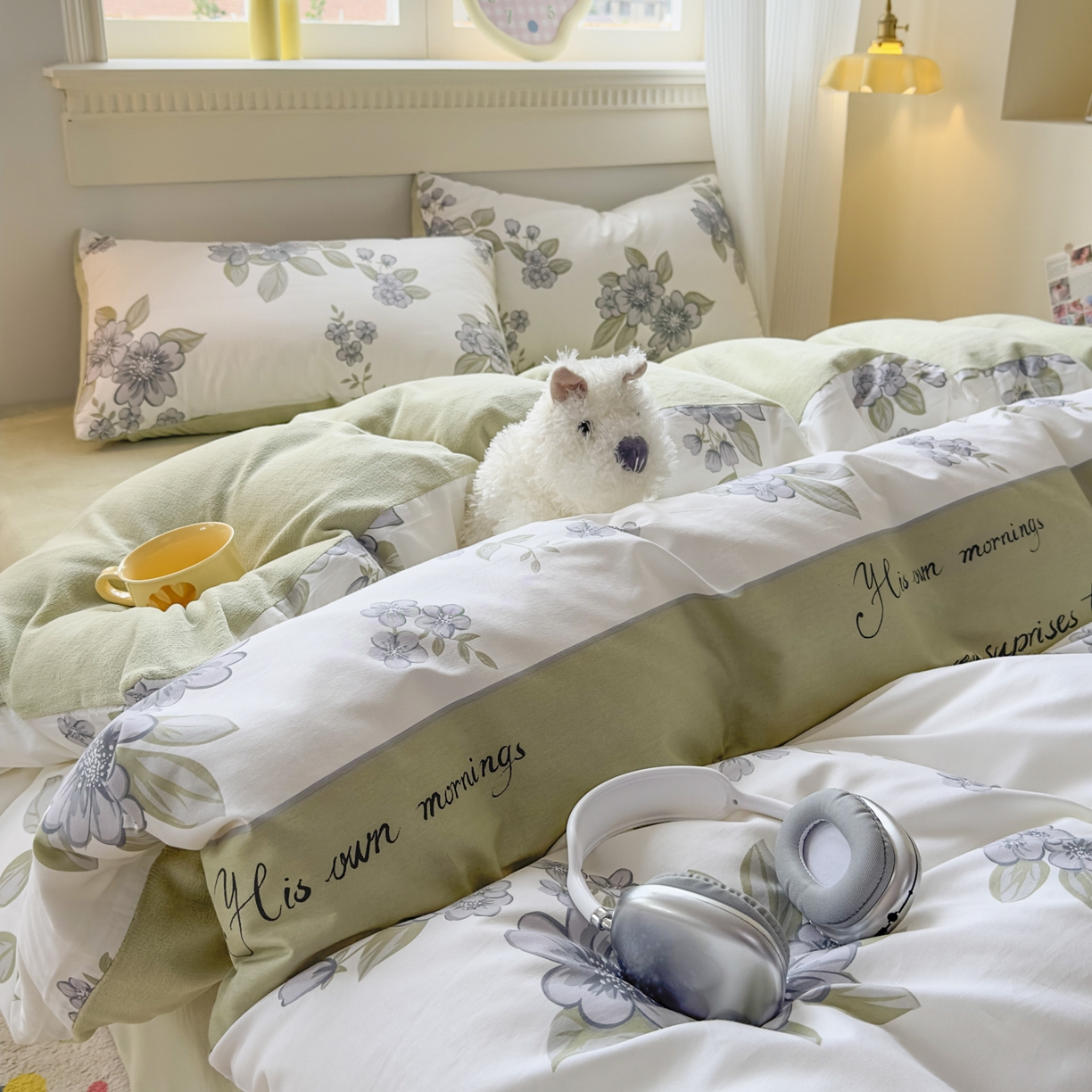 91家纺网 家纺一手货源 找家纺 KA家纺 2025新款秋冬A棉B绒纯棉牛奶绒棉加绒四件套 暗香