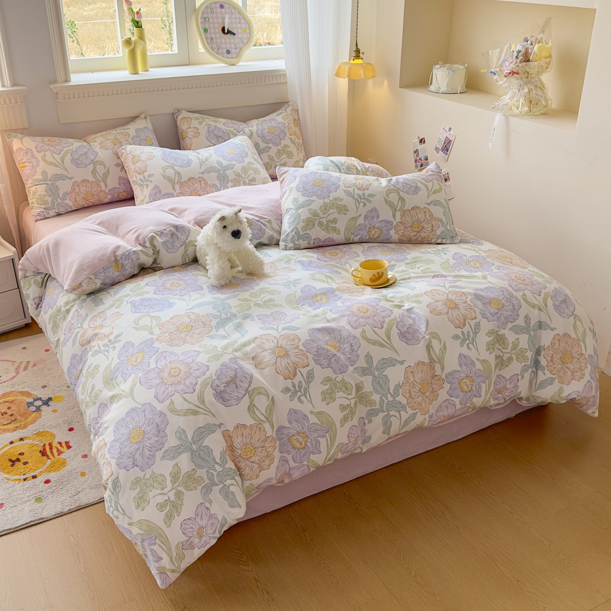 91家纺网 家纺一手货源 找家纺 KA家纺 2025新款秋冬A棉B绒纯棉牛奶绒棉加绒四件套 半亩花田