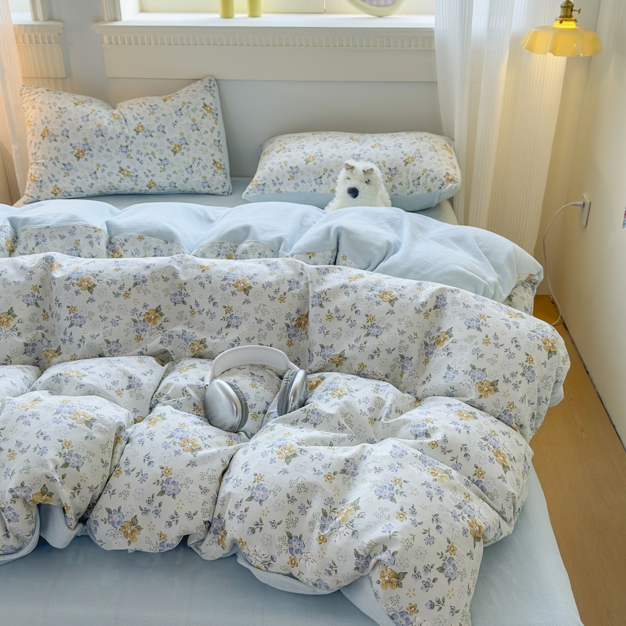 91家纺网 家纺一手货源 找家纺 KA家纺 2025新款秋冬A棉B绒纯棉牛奶绒棉加绒四件套 花语花夕