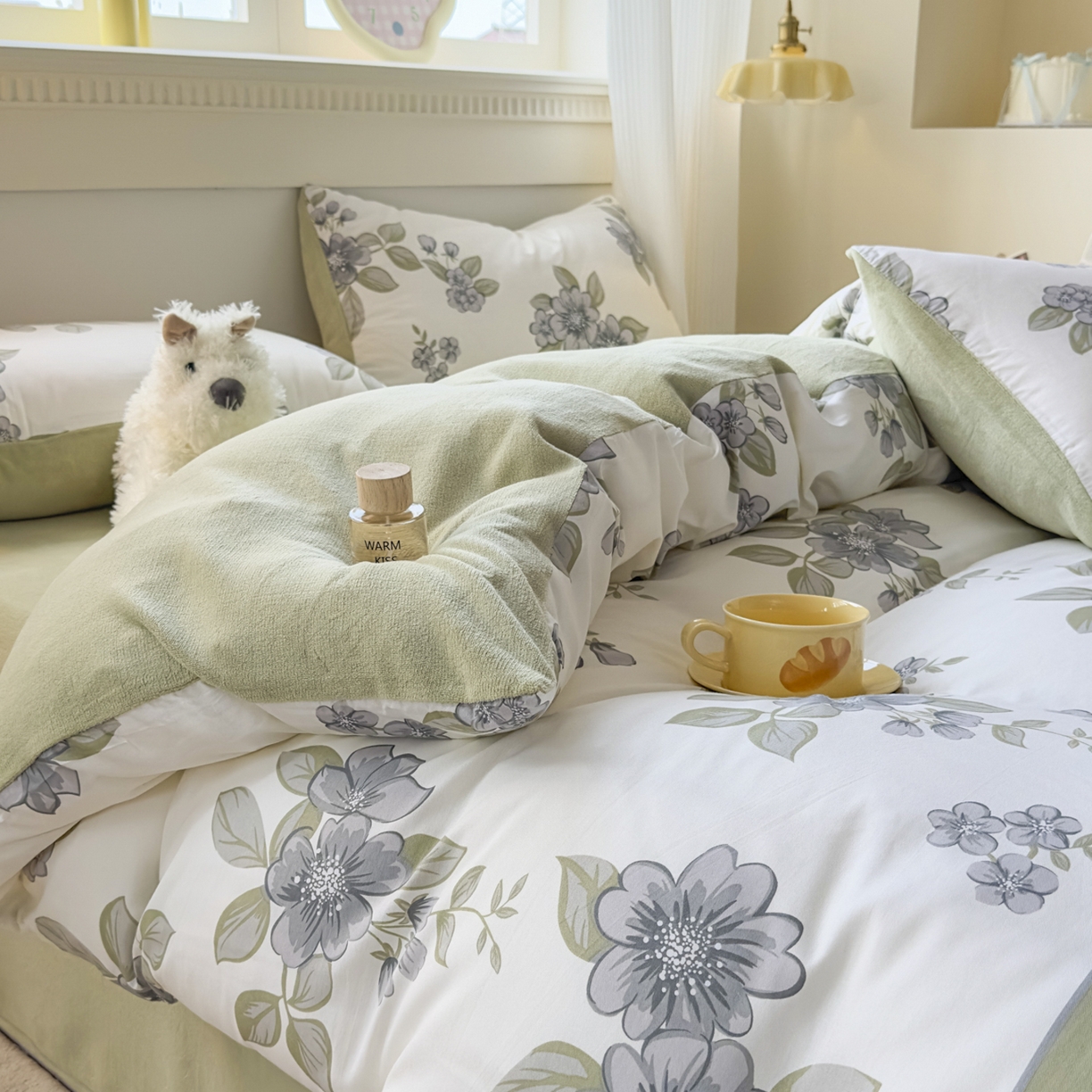 91家纺网 家纺一手货源 找家纺 KA家纺 2025新款秋冬A棉B绒纯棉牛奶绒棉加绒四件套 暗香