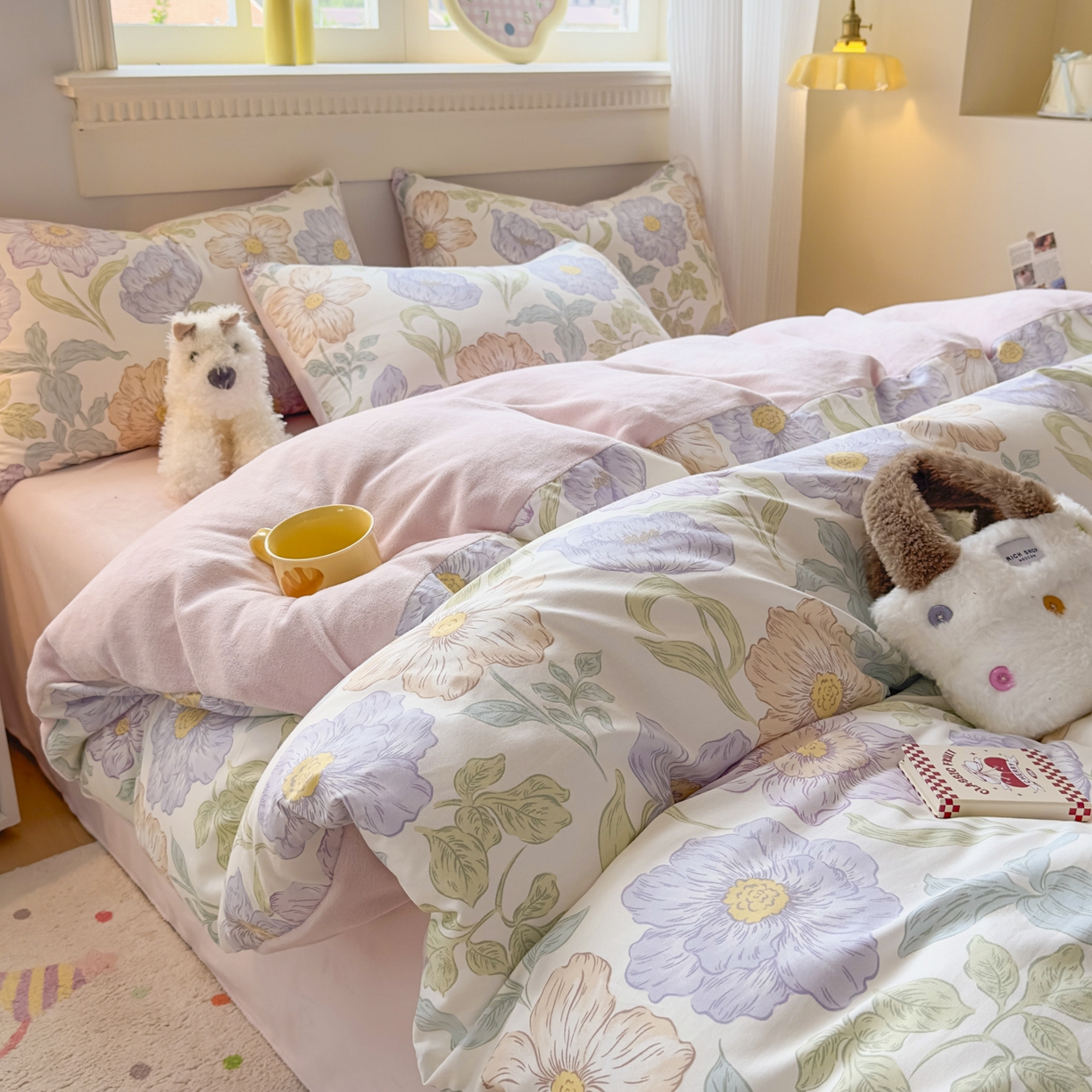 91家纺网 家纺一手货源 找家纺 KA家纺 2025新款秋冬A棉B绒纯棉牛奶绒棉加绒四件套 半亩花田