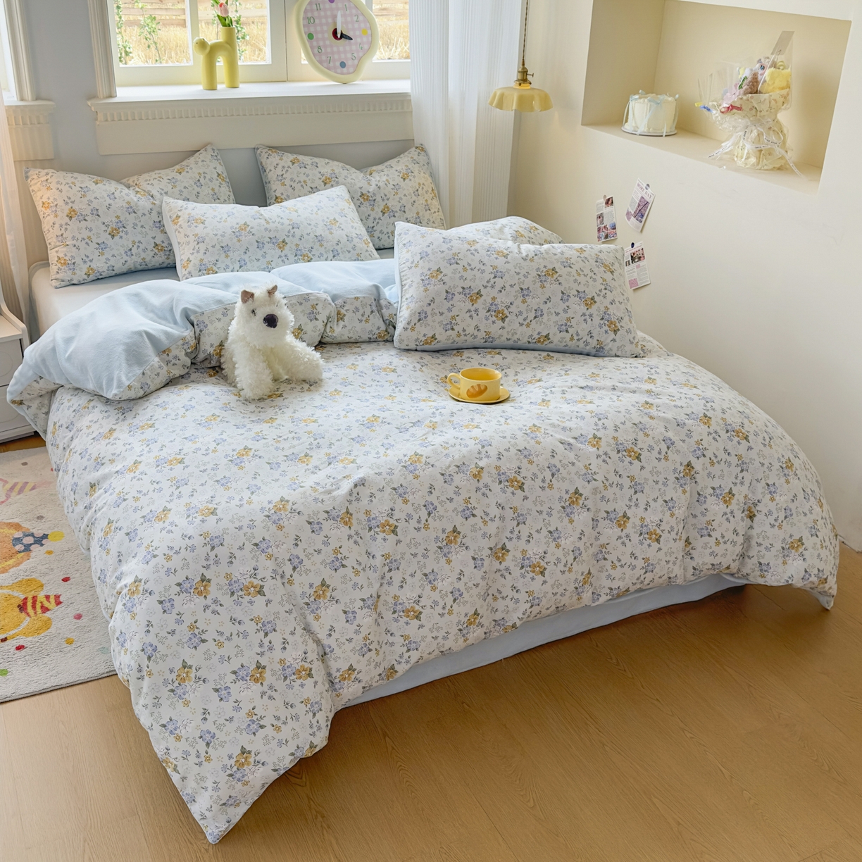 91家纺网 家纺一手货源 找家纺 KA家纺 2025新款秋冬A棉B绒纯棉牛奶绒棉加绒四件套 花语花夕