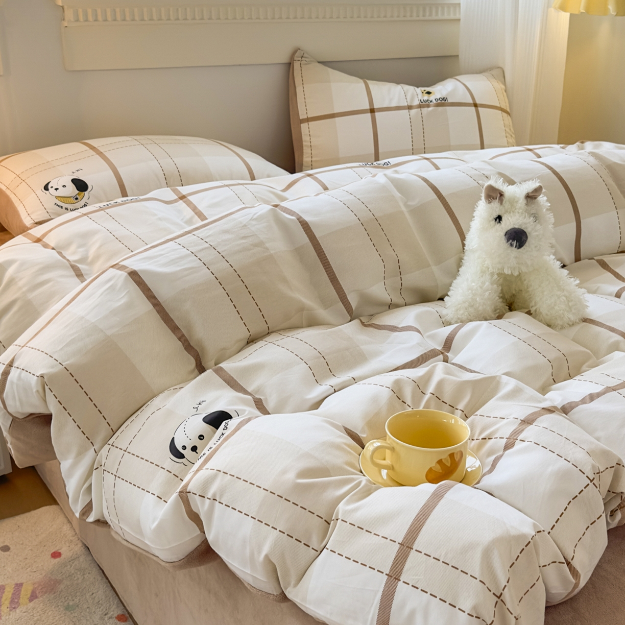 91家纺网 家纺一手货源 找家纺 KA家纺 2025新款秋冬A棉B绒纯棉牛奶绒棉加绒四件套 洛士奇