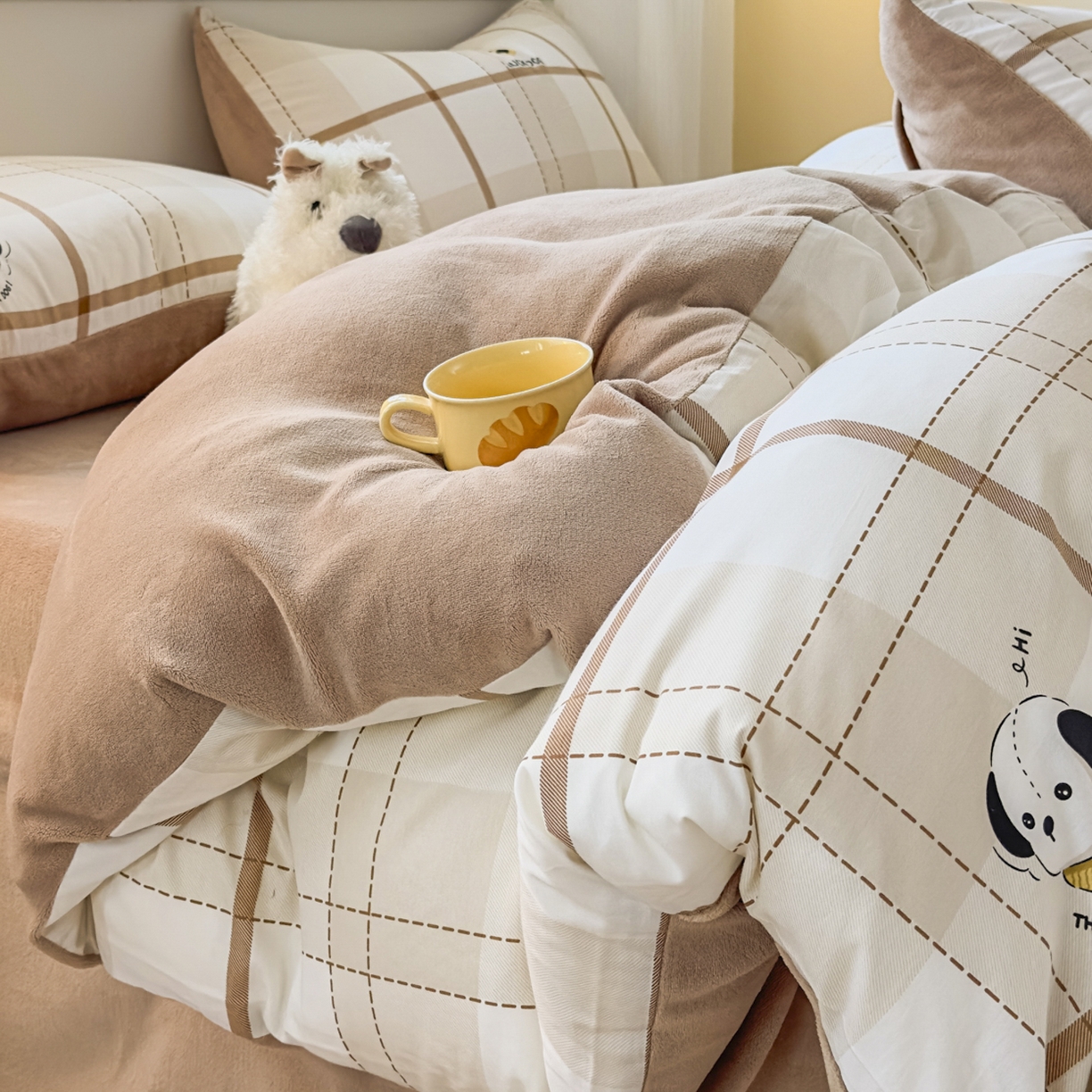 91家纺网 家纺一手货源 找家纺 KA家纺 2025新款秋冬A棉B绒纯棉牛奶绒棉加绒四件套 洛士奇