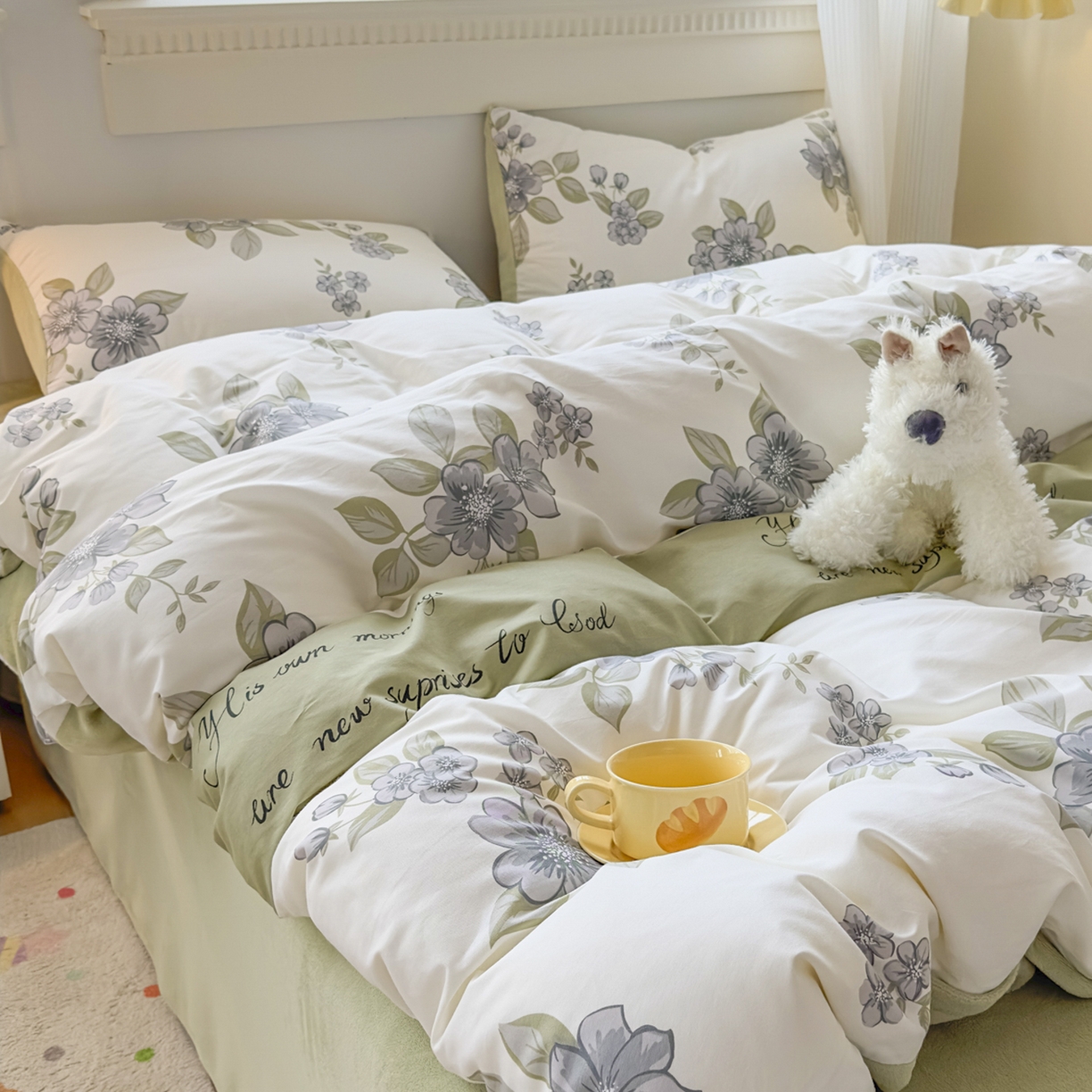 91家纺网 家纺一手货源 找家纺 KA家纺 2025新款秋冬A棉B绒纯棉牛奶绒棉加绒四件套 暗香