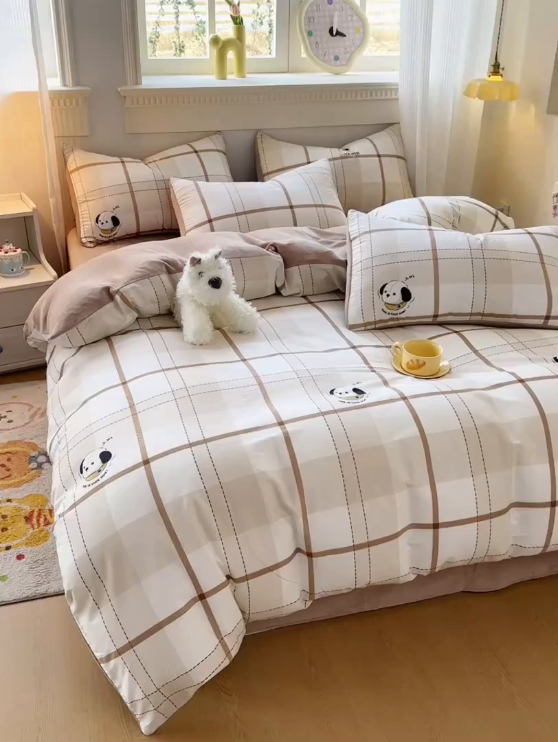 91家纺网 家纺一手货源 找家纺 KA家纺 2025新款秋冬A棉B绒纯棉牛奶绒棉加绒四件套 洛士奇