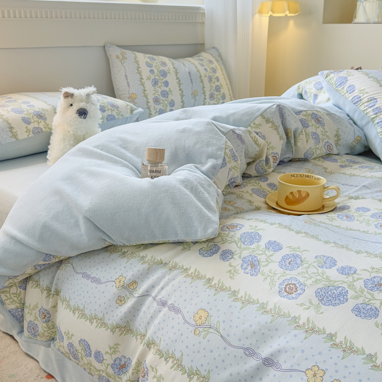 91家纺网 家纺一手货源 找家纺 KA家纺 2025新款秋冬A棉B绒纯棉牛奶绒棉加绒四件套 花涧