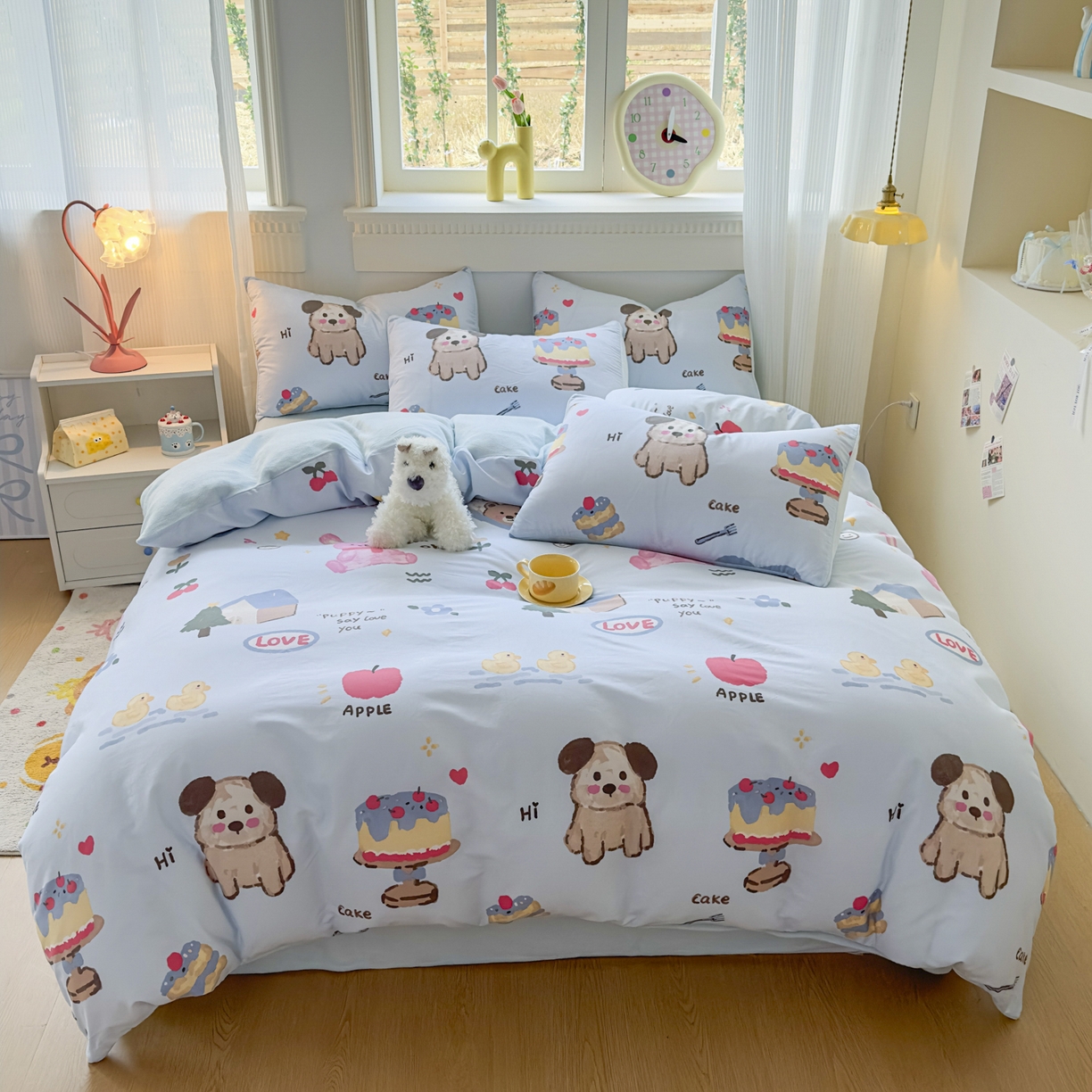 91家纺网 家纺一手货源 找家纺 KA家纺 2025新款秋冬A棉B绒纯棉牛奶绒棉加绒四件套 动物蛋糕