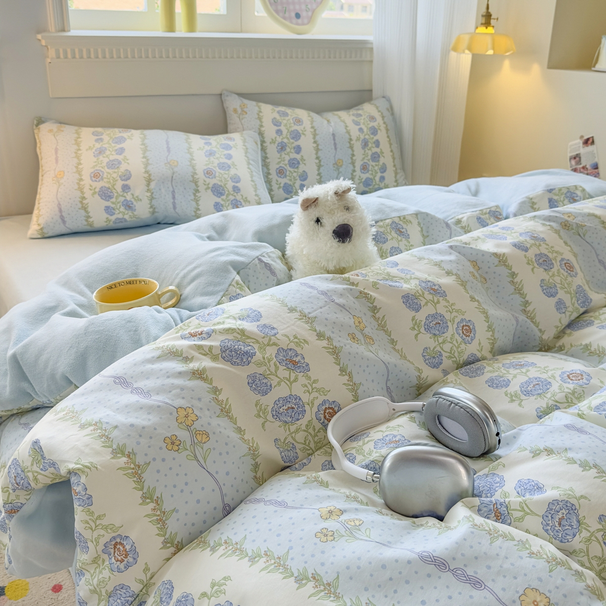 91家纺网 家纺一手货源 找家纺 KA家纺 2025新款秋冬A棉B绒纯棉牛奶绒棉加绒四件套 花涧