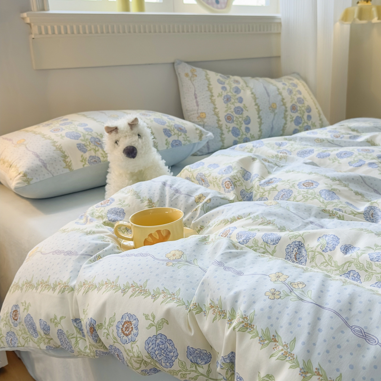 91家纺网 家纺一手货源 找家纺 KA家纺 2025新款秋冬A棉B绒纯棉牛奶绒棉加绒四件套 花涧