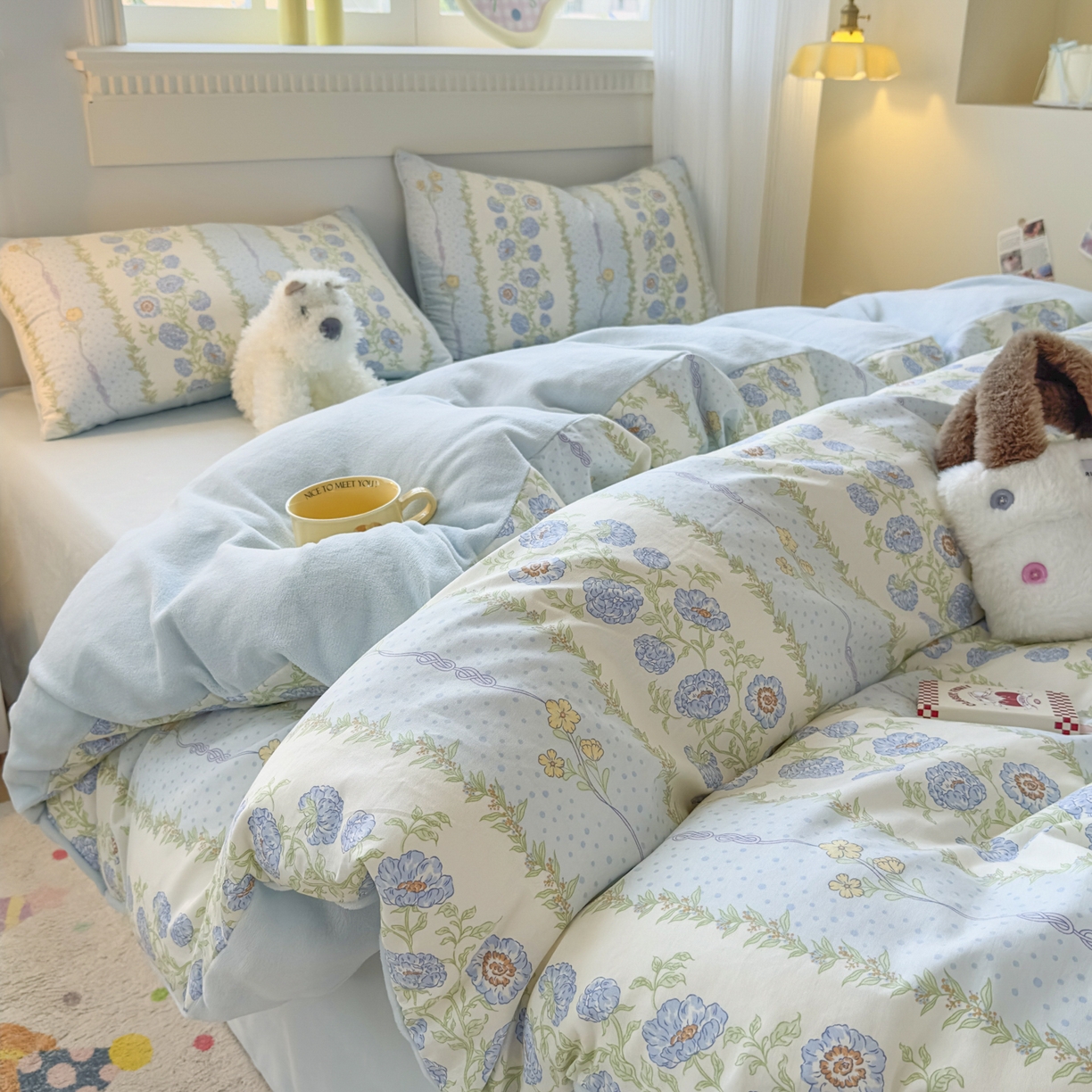 91家纺网 家纺一手货源 找家纺 KA家纺 2025新款秋冬A棉B绒纯棉牛奶绒棉加绒四件套 花涧