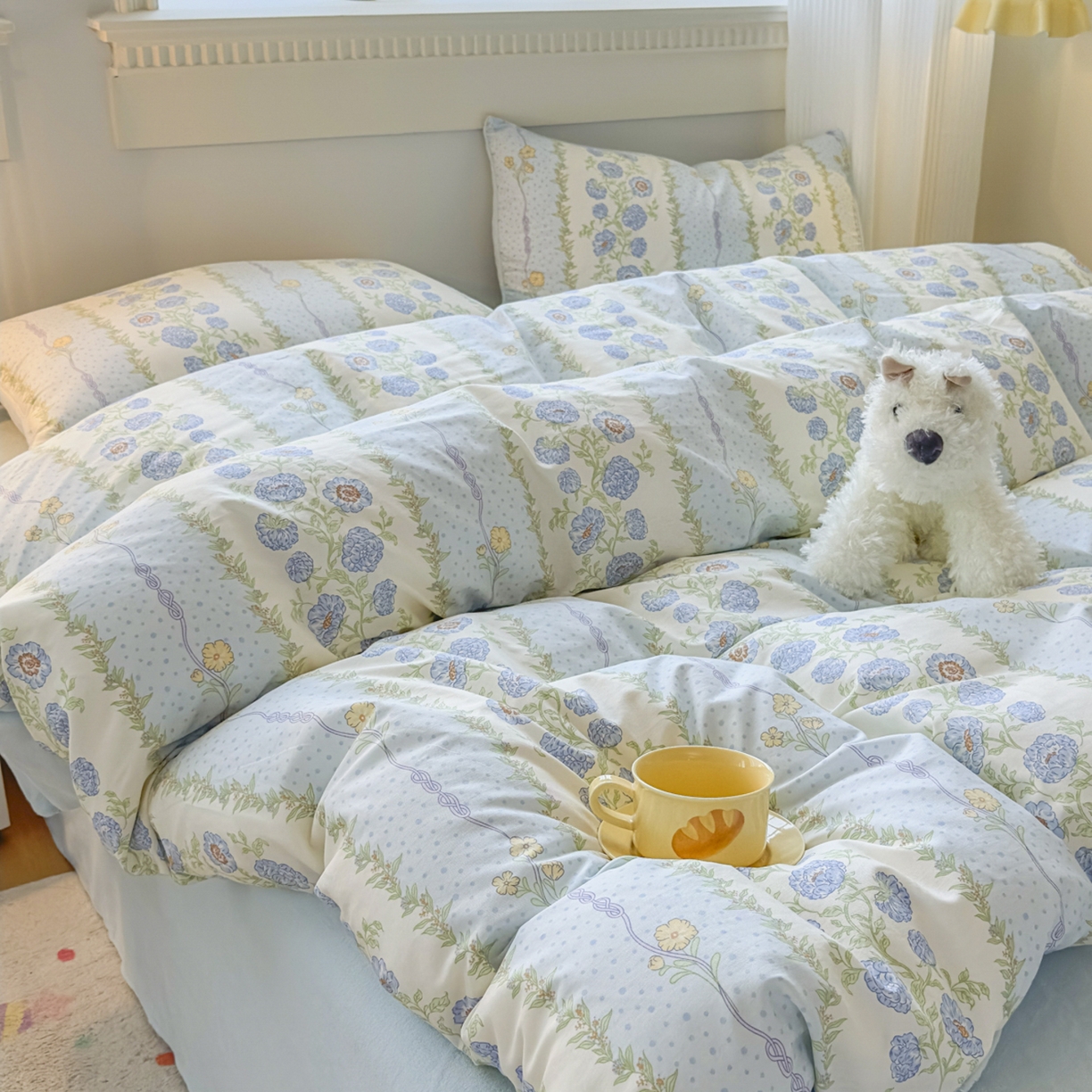 91家纺网 家纺一手货源 找家纺 KA家纺 2025新款秋冬A棉B绒纯棉牛奶绒棉加绒四件套 花涧