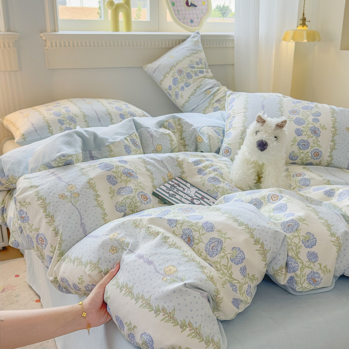 91家纺网 家纺一手货源 找家纺 KA家纺 2025新款秋冬A棉B绒纯棉牛奶绒棉加绒四件套 花涧