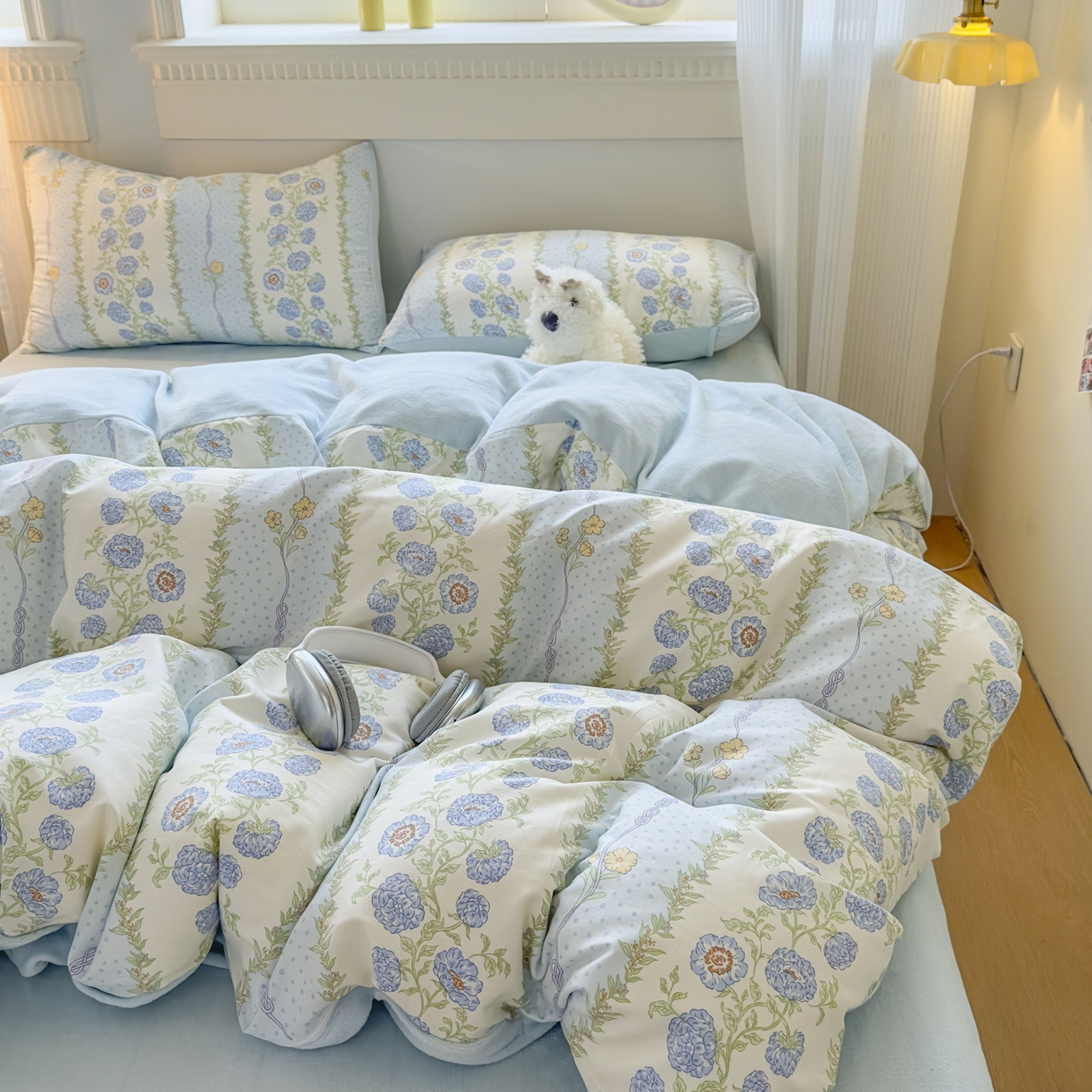 91家纺网 家纺一手货源 找家纺 KA家纺 2025新款秋冬A棉B绒纯棉牛奶绒棉加绒四件套 花涧