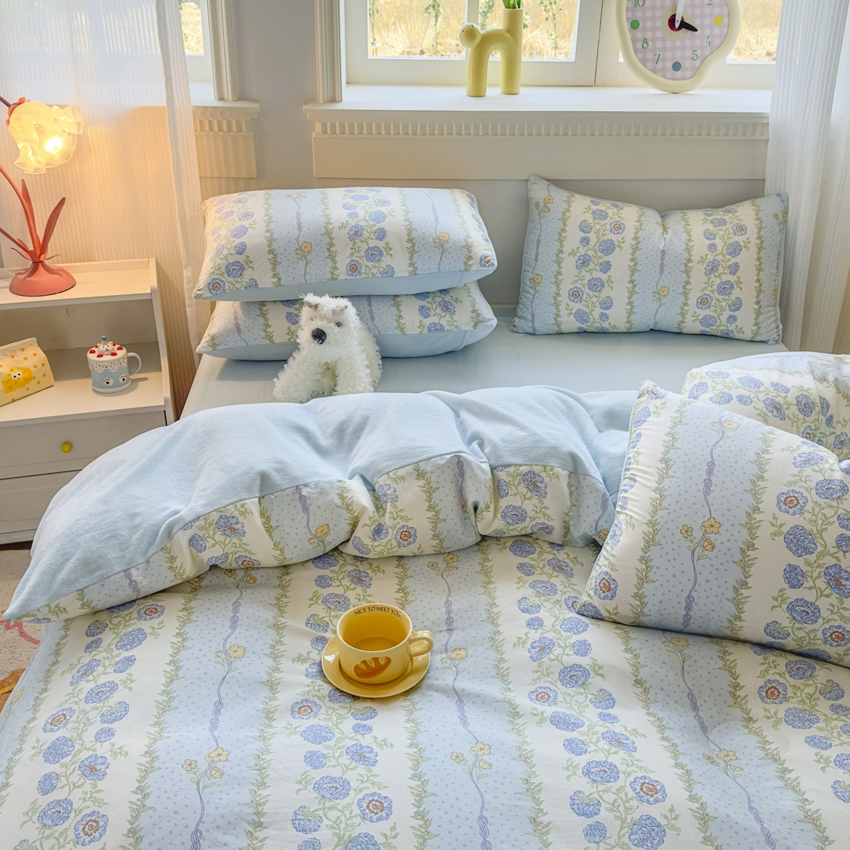 91家纺网 家纺一手货源 找家纺 KA家纺 2025新款秋冬A棉B绒纯棉牛奶绒棉加绒四件套 花涧