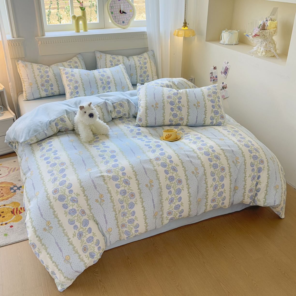 91家纺网 家纺一手货源 找家纺 KA家纺 2025新款秋冬A棉B绒纯棉牛奶绒棉加绒四件套 花涧