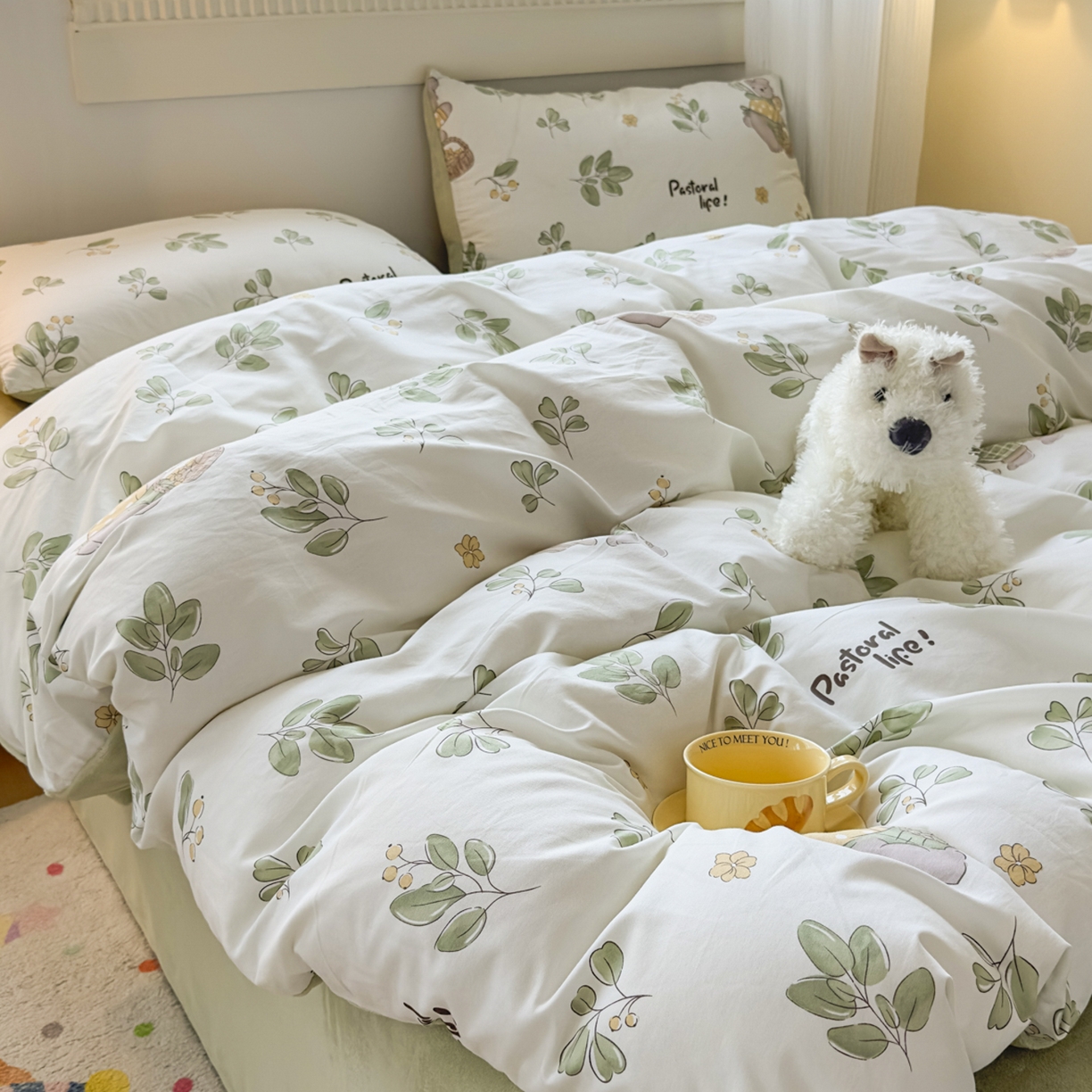 91家纺网 家纺一手货源 找家纺 KA家纺 2025新款秋冬A棉B绒纯棉牛奶绒棉加绒四件套 米粒熊