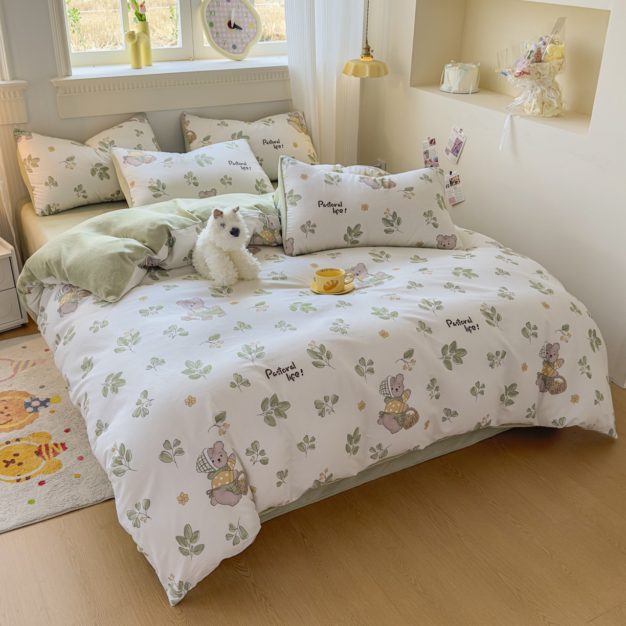 91家纺网 家纺一手货源 找家纺 KA家纺 2025新款秋冬A棉B绒纯棉牛奶绒棉加绒四件套 米粒熊