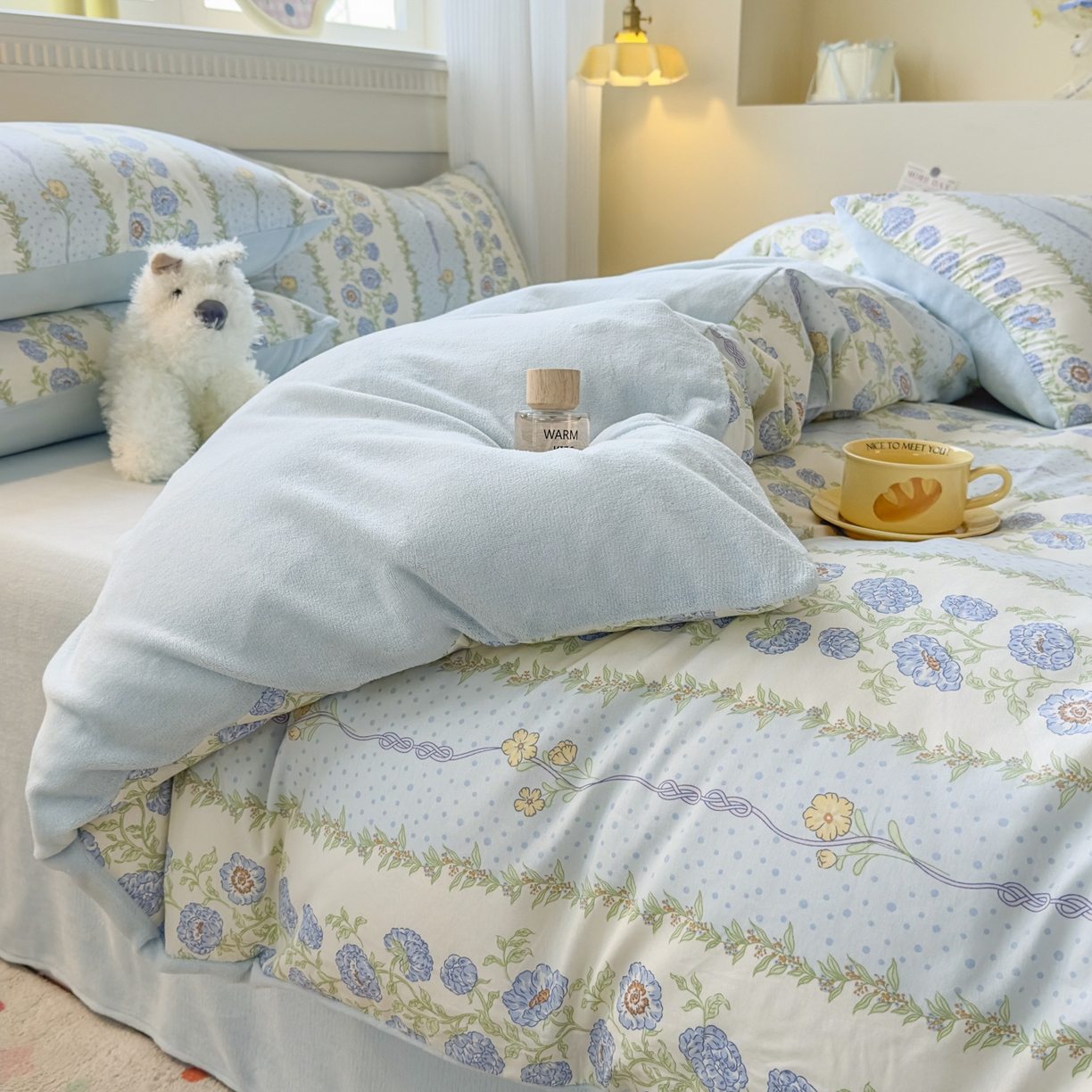 91家纺网 家纺一手货源 找家纺 KA家纺 2025新款秋冬A棉B绒纯棉牛奶绒棉加绒四件套 花涧