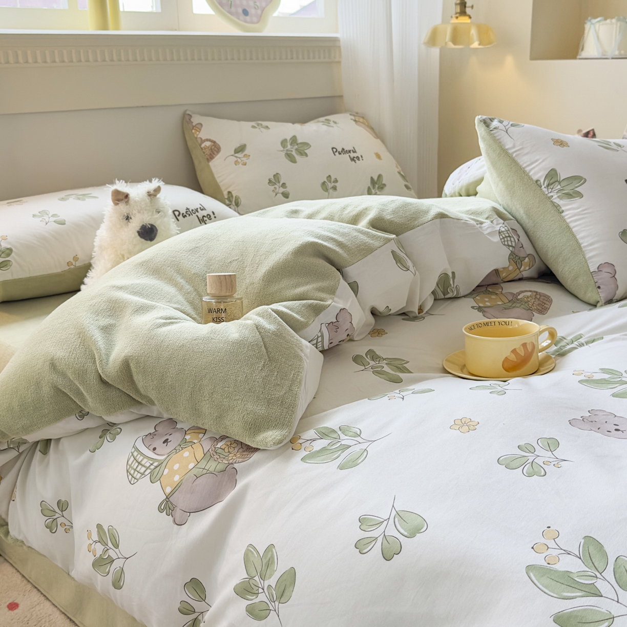 91家纺网 家纺一手货源 找家纺 KA家纺 2025新款秋冬A棉B绒纯棉牛奶绒棉加绒四件套 米粒熊