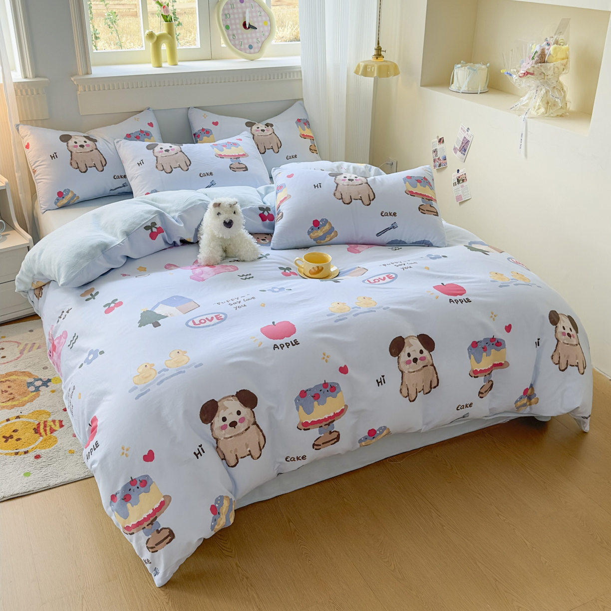 91家纺网 家纺一手货源 找家纺 KA家纺 2025新款秋冬A棉B绒纯棉牛奶绒棉加绒四件套 动物蛋糕