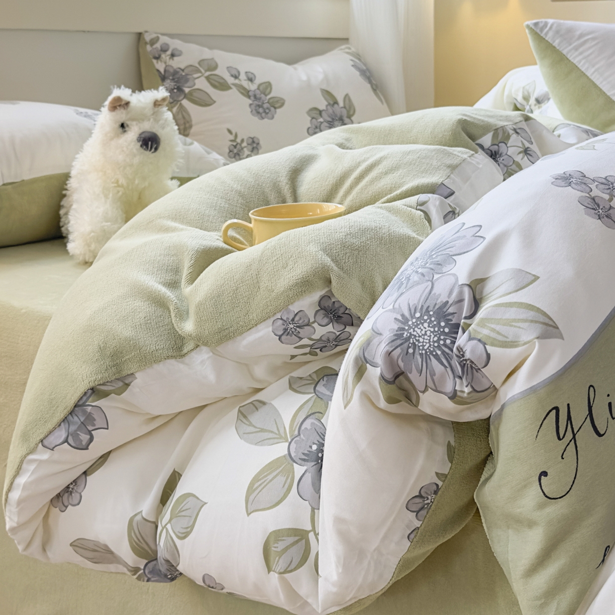 91家纺网 家纺一手货源 找家纺 KA家纺 2025新款秋冬A棉B绒纯棉牛奶绒棉加绒四件套 暗香