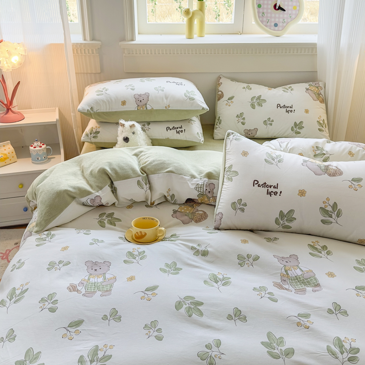 91家纺网 家纺一手货源 找家纺 KA家纺 2025新款秋冬A棉B绒纯棉牛奶绒棉加绒四件套 米粒熊