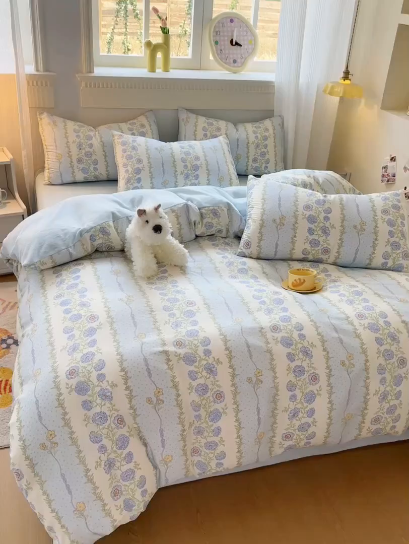 91家纺网 家纺一手货源 找家纺 KA家纺 2025新款秋冬A棉B绒纯棉牛奶绒棉加绒四件套 花涧