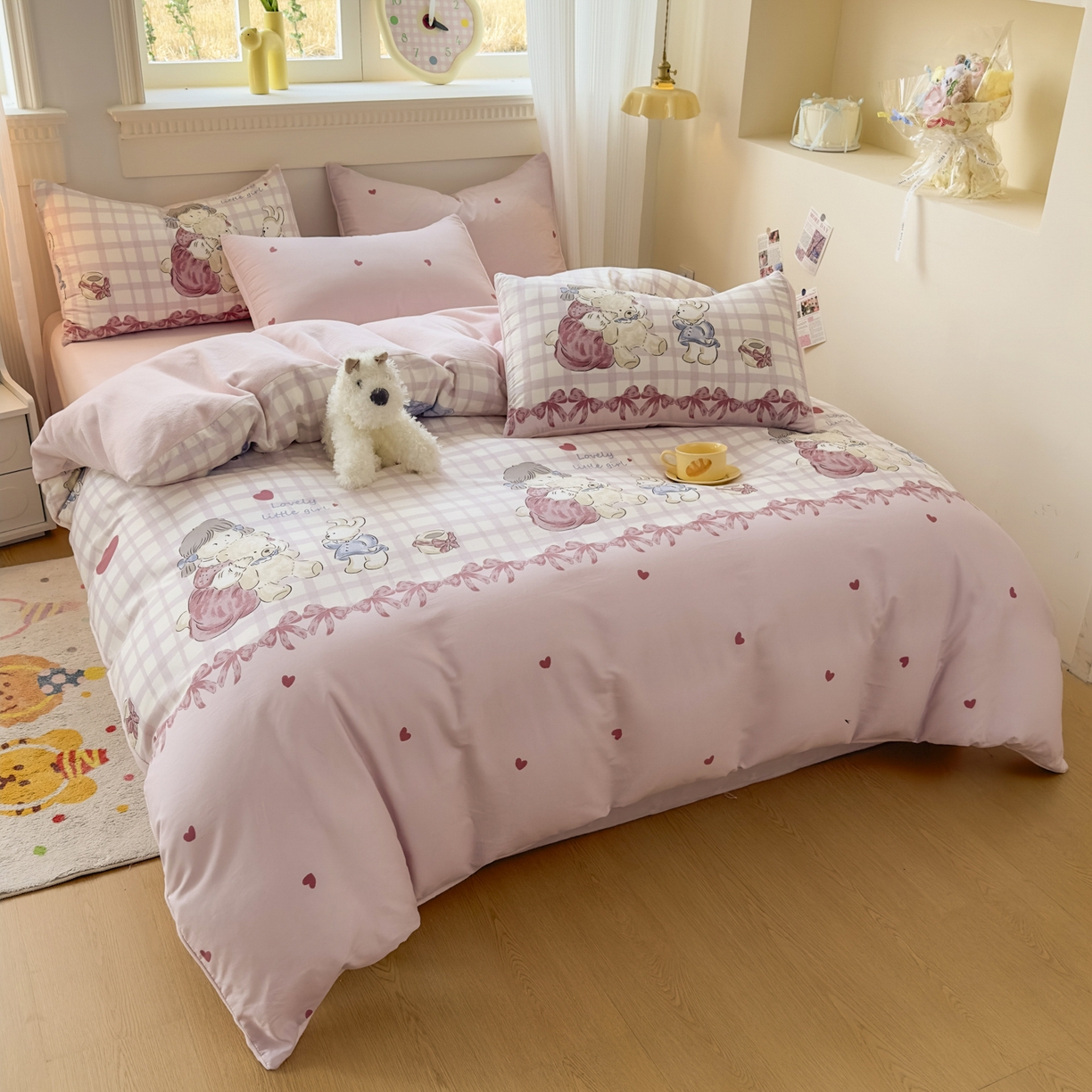 91家纺网 家纺一手货源 找家纺 KA家纺 2025新款秋冬A棉B绒纯棉牛奶绒棉加绒四件套 晚安宝贝