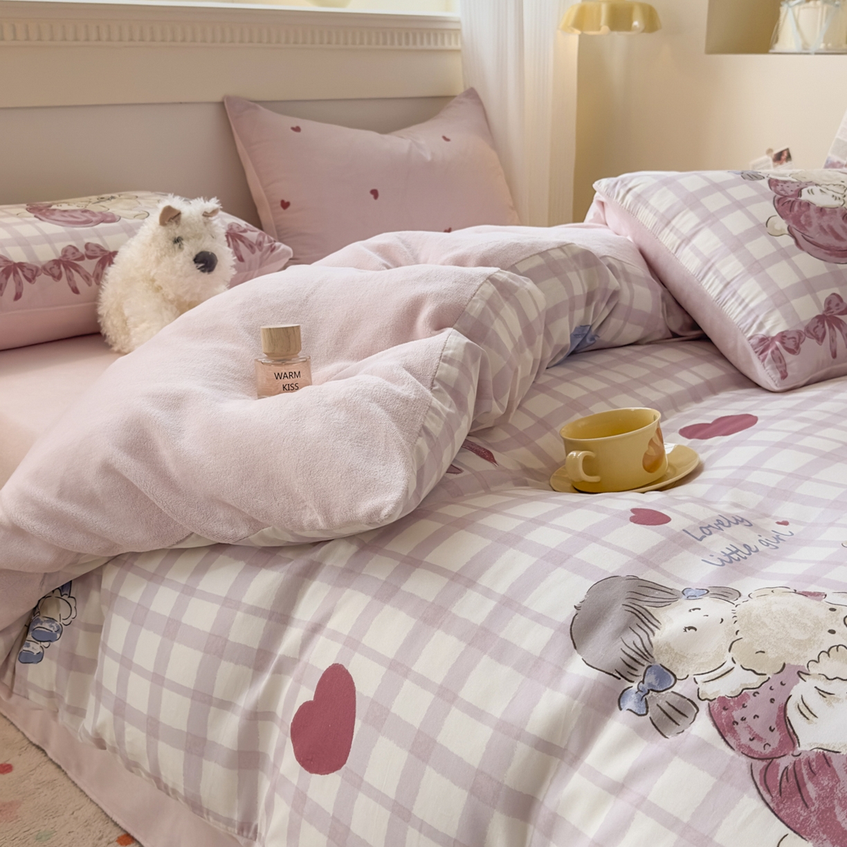 91家纺网 家纺一手货源 找家纺 KA家纺 2025新款秋冬A棉B绒纯棉牛奶绒棉加绒四件套 晚安宝贝