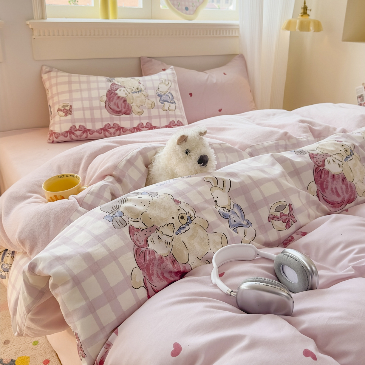 91家纺网 家纺一手货源 找家纺 KA家纺 2025新款秋冬A棉B绒纯棉牛奶绒棉加绒四件套 晚安宝贝