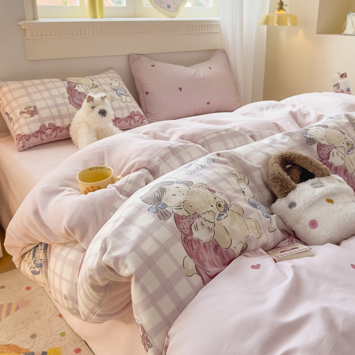 91家纺网 家纺一手货源 找家纺 KA家纺 2025新款秋冬A棉B绒纯棉牛奶绒棉加绒四件套 晚安宝贝