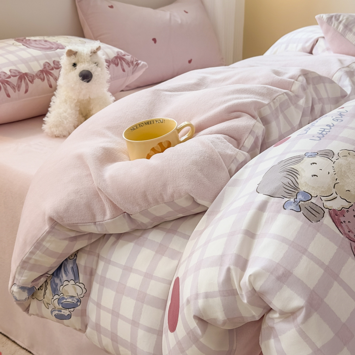 91家纺网 家纺一手货源 找家纺 KA家纺 2025新款秋冬A棉B绒纯棉牛奶绒棉加绒四件套 晚安宝贝