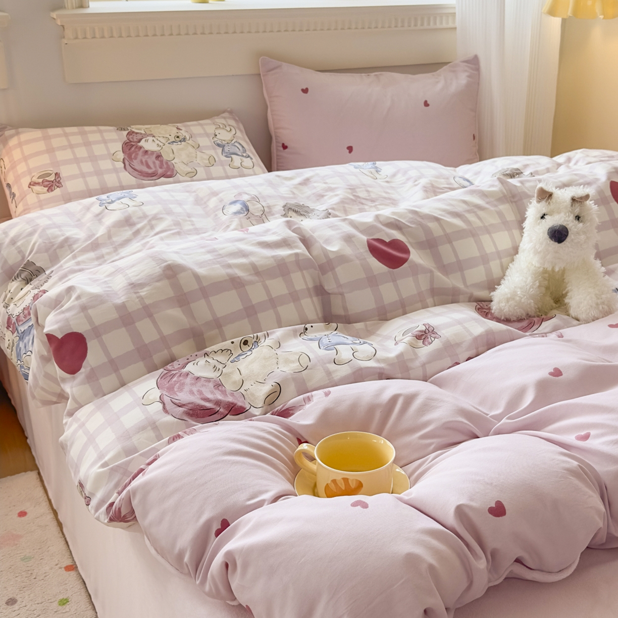 91家纺网 家纺一手货源 找家纺 KA家纺 2025新款秋冬A棉B绒纯棉牛奶绒棉加绒四件套 晚安宝贝