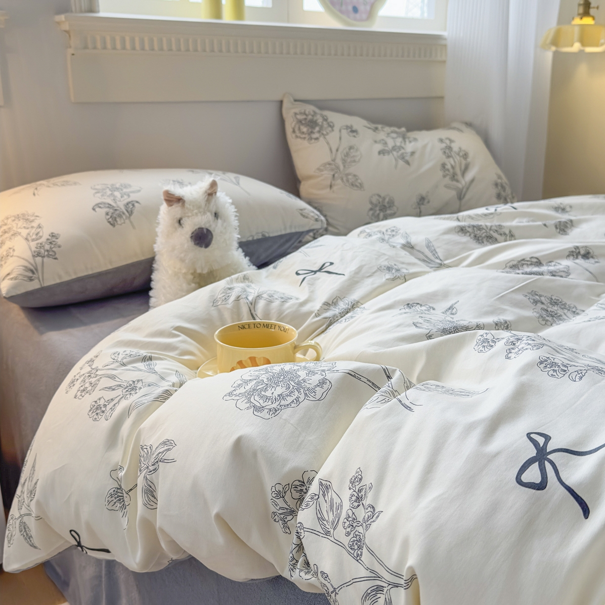 91家纺网 家纺一手货源 找家纺 KA家纺 2025新款秋冬A棉B绒纯棉牛奶绒棉加绒四件套 空野苍蓝