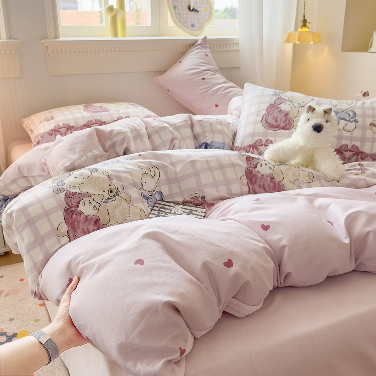 91家纺网 家纺一手货源 找家纺 KA家纺 2025新款秋冬A棉B绒纯棉牛奶绒棉加绒四件套 晚安宝贝