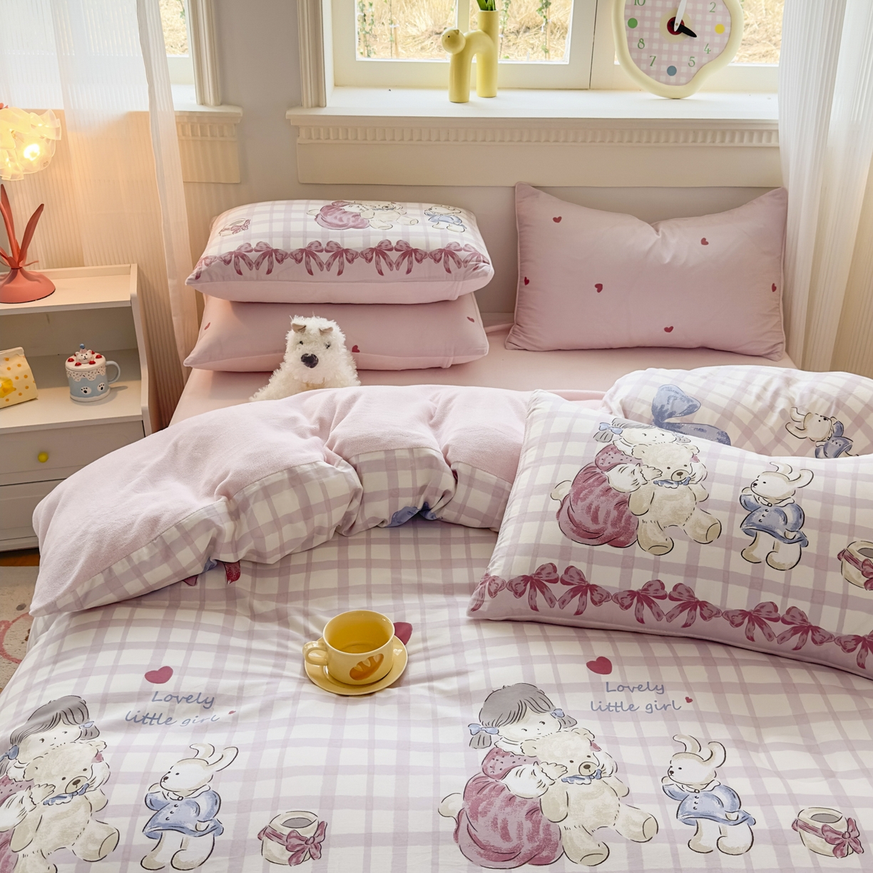 91家纺网 家纺一手货源 找家纺 KA家纺 2025新款秋冬A棉B绒纯棉牛奶绒棉加绒四件套 晚安宝贝