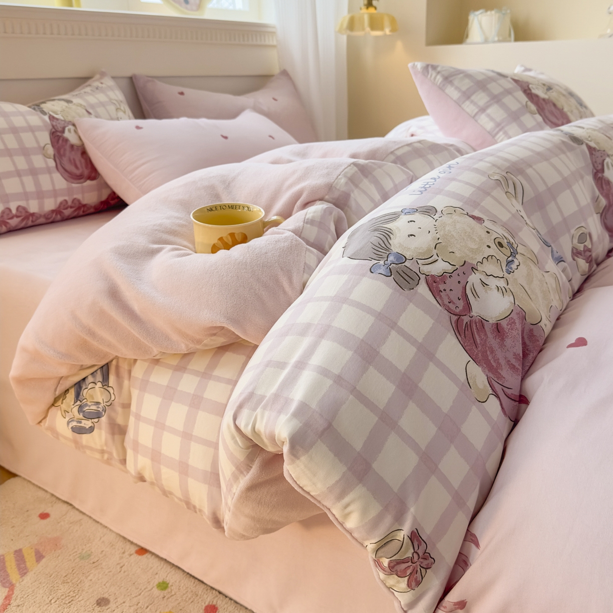 91家纺网 家纺一手货源 找家纺 KA家纺 2025新款秋冬A棉B绒纯棉牛奶绒棉加绒四件套 晚安宝贝