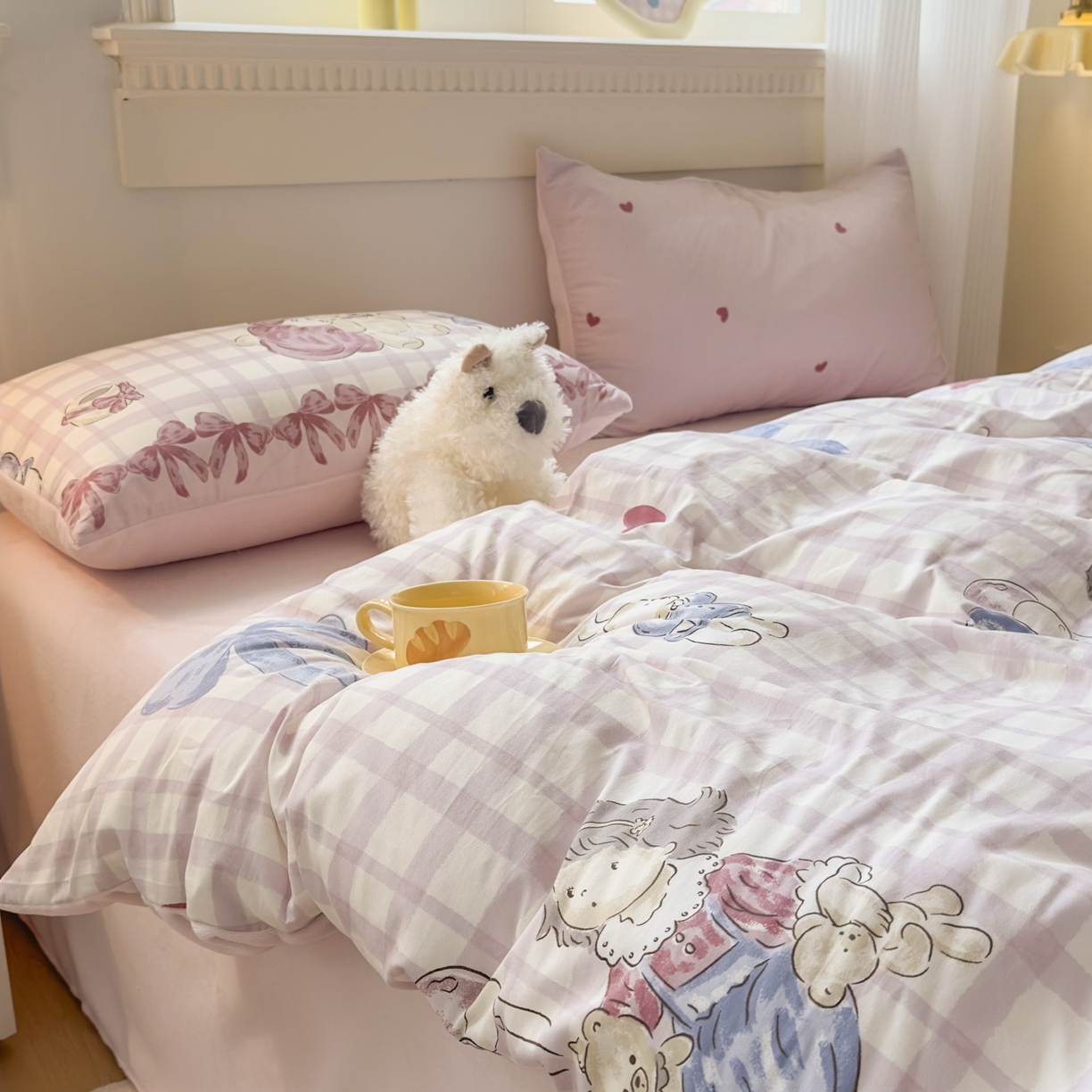 91家纺网 家纺一手货源 找家纺 KA家纺 2025新款秋冬A棉B绒纯棉牛奶绒棉加绒四件套 晚安宝贝