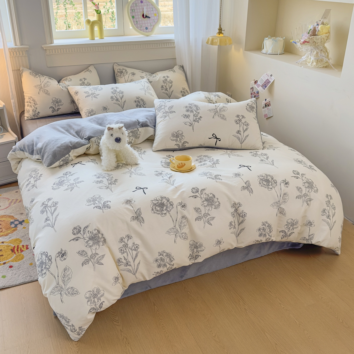 91家纺网 家纺一手货源 找家纺 KA家纺 2025新款秋冬A棉B绒纯棉牛奶绒棉加绒四件套 空野苍蓝