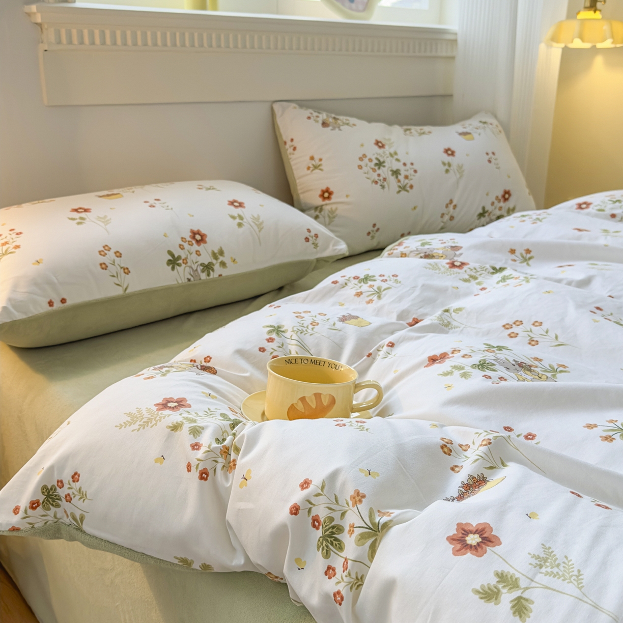 91家纺网 家纺一手货源 找家纺 KA家纺 2025新款秋冬A棉B绒纯棉牛奶绒棉加绒四件套 花间小趣