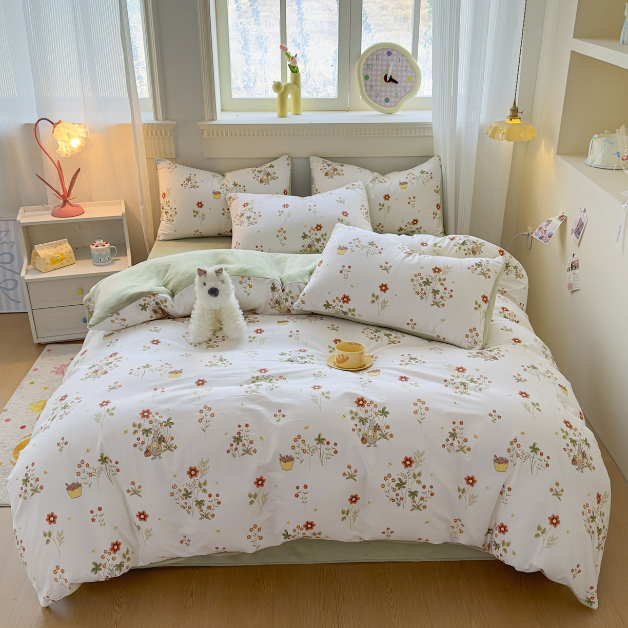 91家纺网 家纺一手货源 找家纺 KA家纺 2025新款秋冬A棉B绒纯棉牛奶绒棉加绒四件套 花间小趣