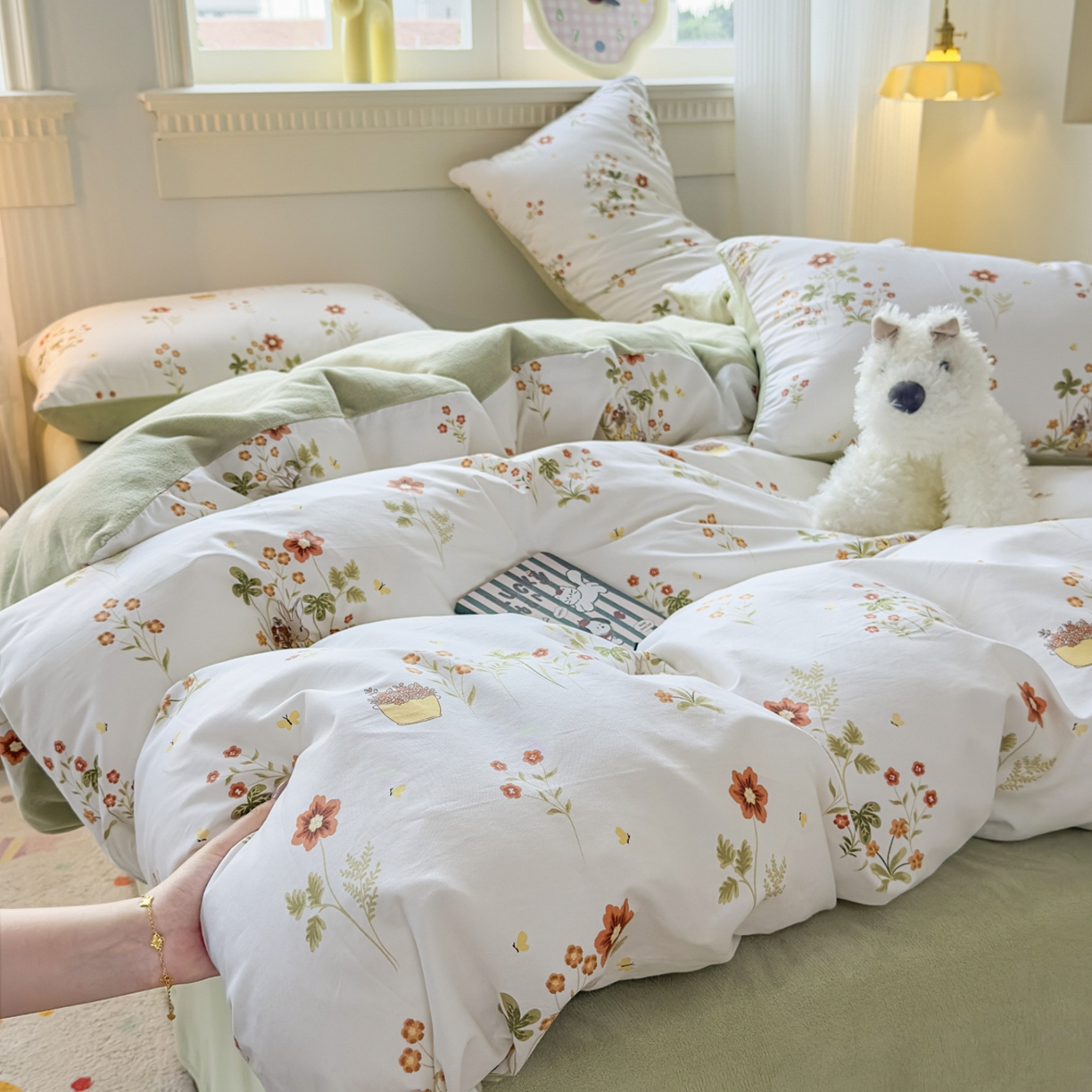 91家纺网 家纺一手货源 找家纺 KA家纺 2025新款秋冬A棉B绒纯棉牛奶绒棉加绒四件套 花间小趣