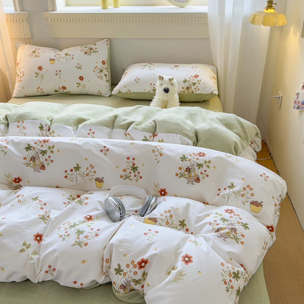 91家纺网 家纺一手货源 找家纺 KA家纺 2025新款秋冬A棉B绒纯棉牛奶绒棉加绒四件套 花间小趣