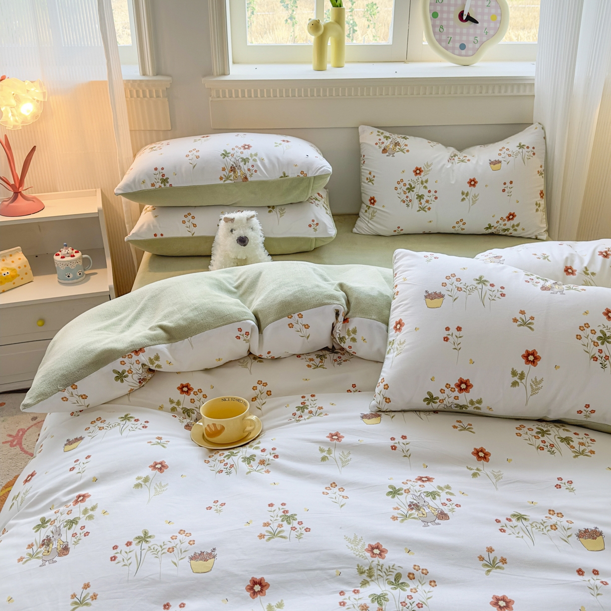 91家纺网 家纺一手货源 找家纺 KA家纺 2025新款秋冬A棉B绒纯棉牛奶绒棉加绒四件套 花间小趣