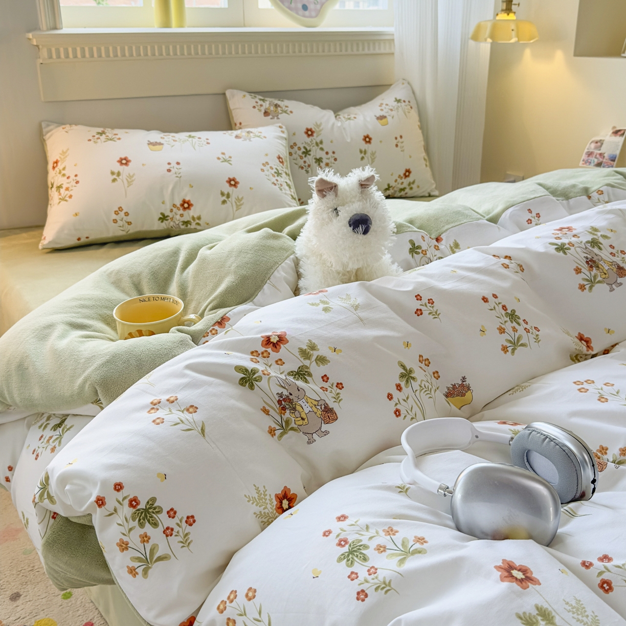 91家纺网 家纺一手货源 找家纺 KA家纺 2025新款秋冬A棉B绒纯棉牛奶绒棉加绒四件套 花间小趣