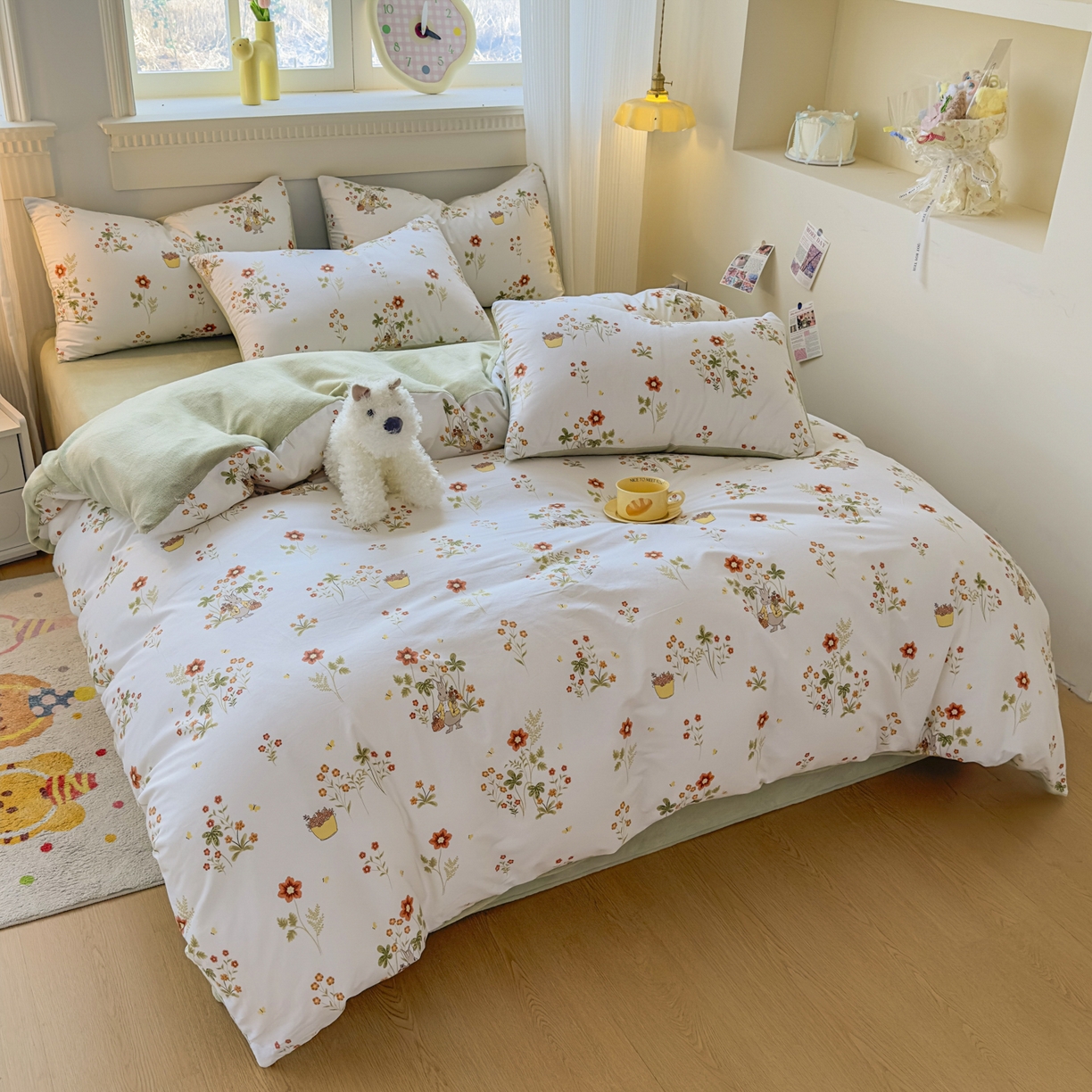 91家纺网 家纺一手货源 找家纺 KA家纺 2025新款秋冬A棉B绒纯棉牛奶绒棉加绒四件套 花间小趣