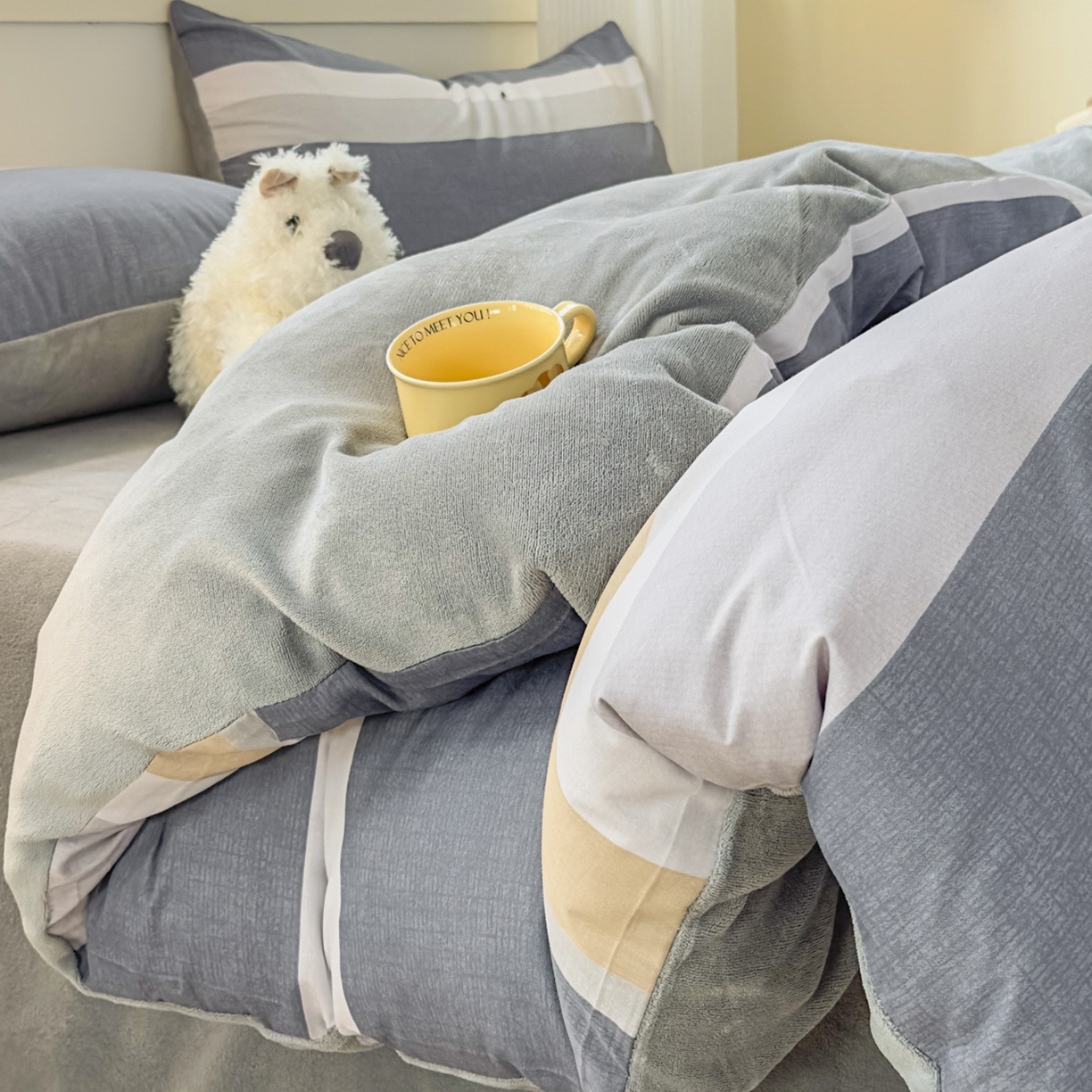 91家纺网 家纺一手货源 找家纺 KA家纺 2025新款秋冬A棉B绒纯棉牛奶绒棉加绒四件套 静雅花韵