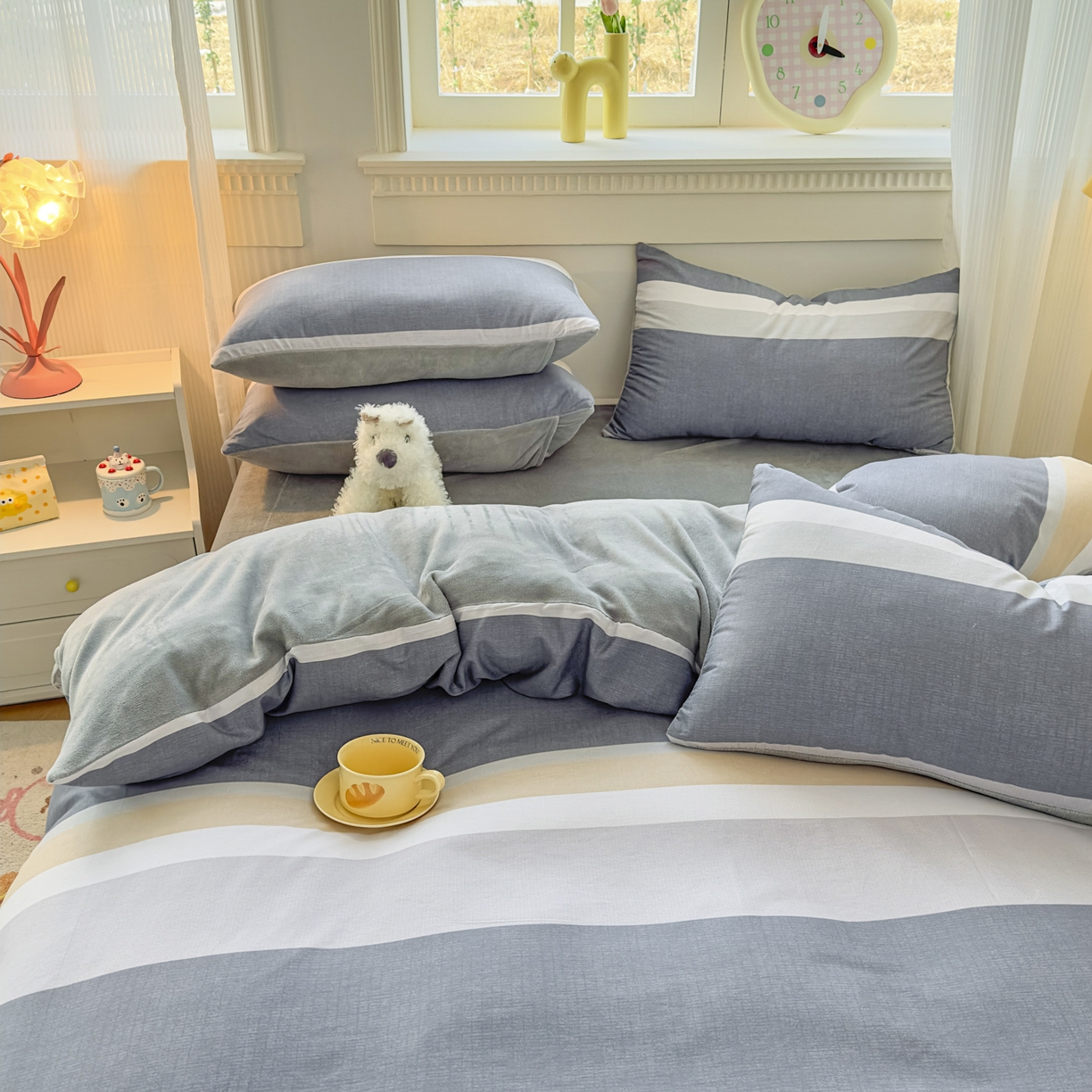 91家纺网 家纺一手货源 找家纺 KA家纺 2025新款秋冬A棉B绒纯棉牛奶绒棉加绒四件套 静雅花韵